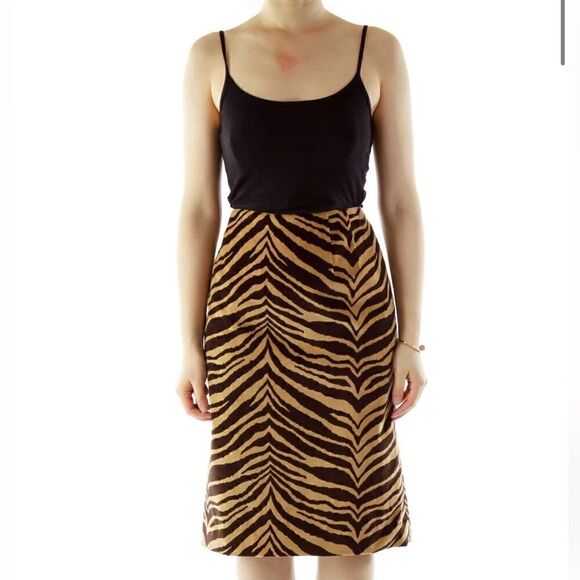Talbots Petite sz 14 tiger stretch MIDI skirt - Picture 3 of 6